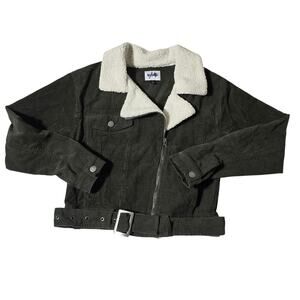 Vylette Green Corduroy Crop Jacket Sherpa Collar Womens Size Small